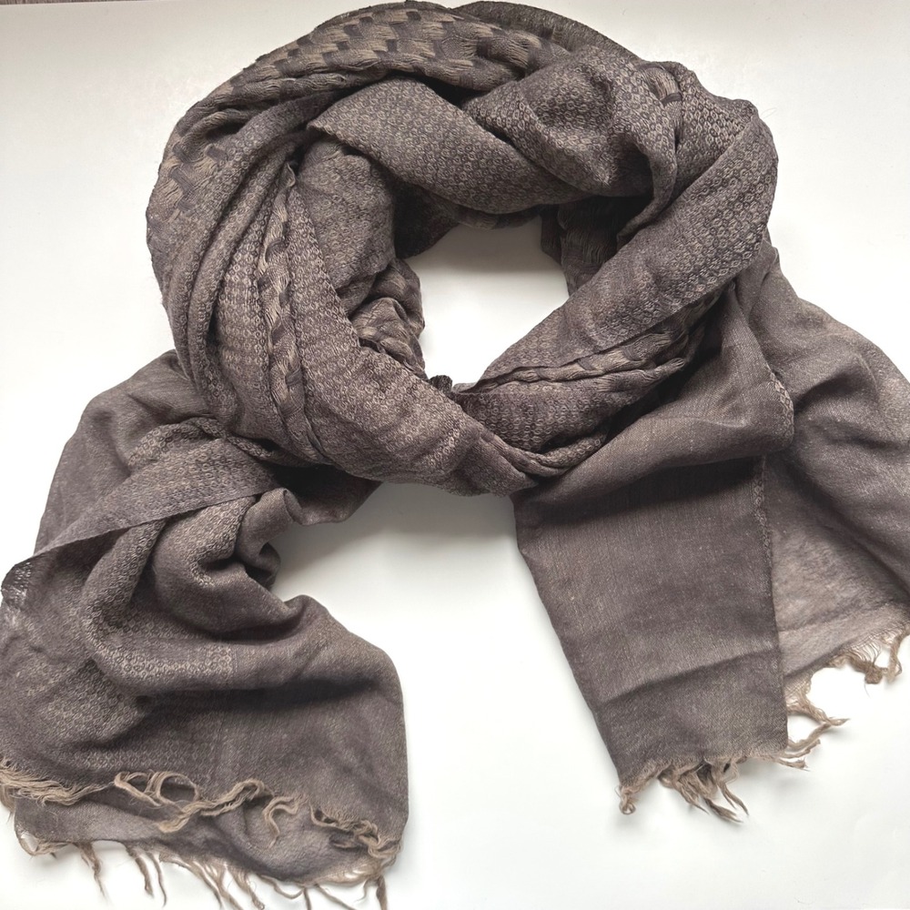 MODELAMA 100%‎ Wool Scarf Brown Geometric Pattern Fringe Made in India